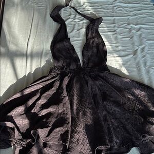 LoveShackFancy Black Halter Mini Dress
